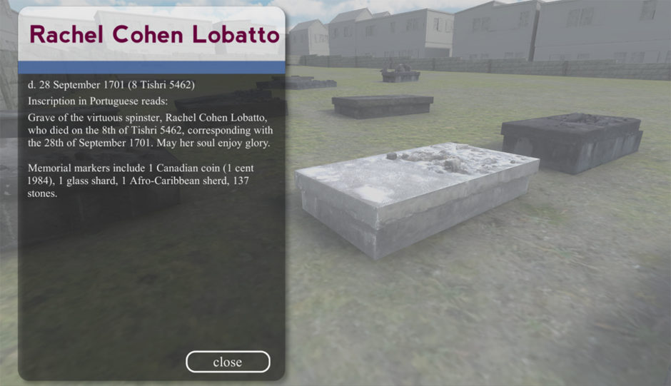 Screenshot of the UI in the Jewish cemetery virtual world.